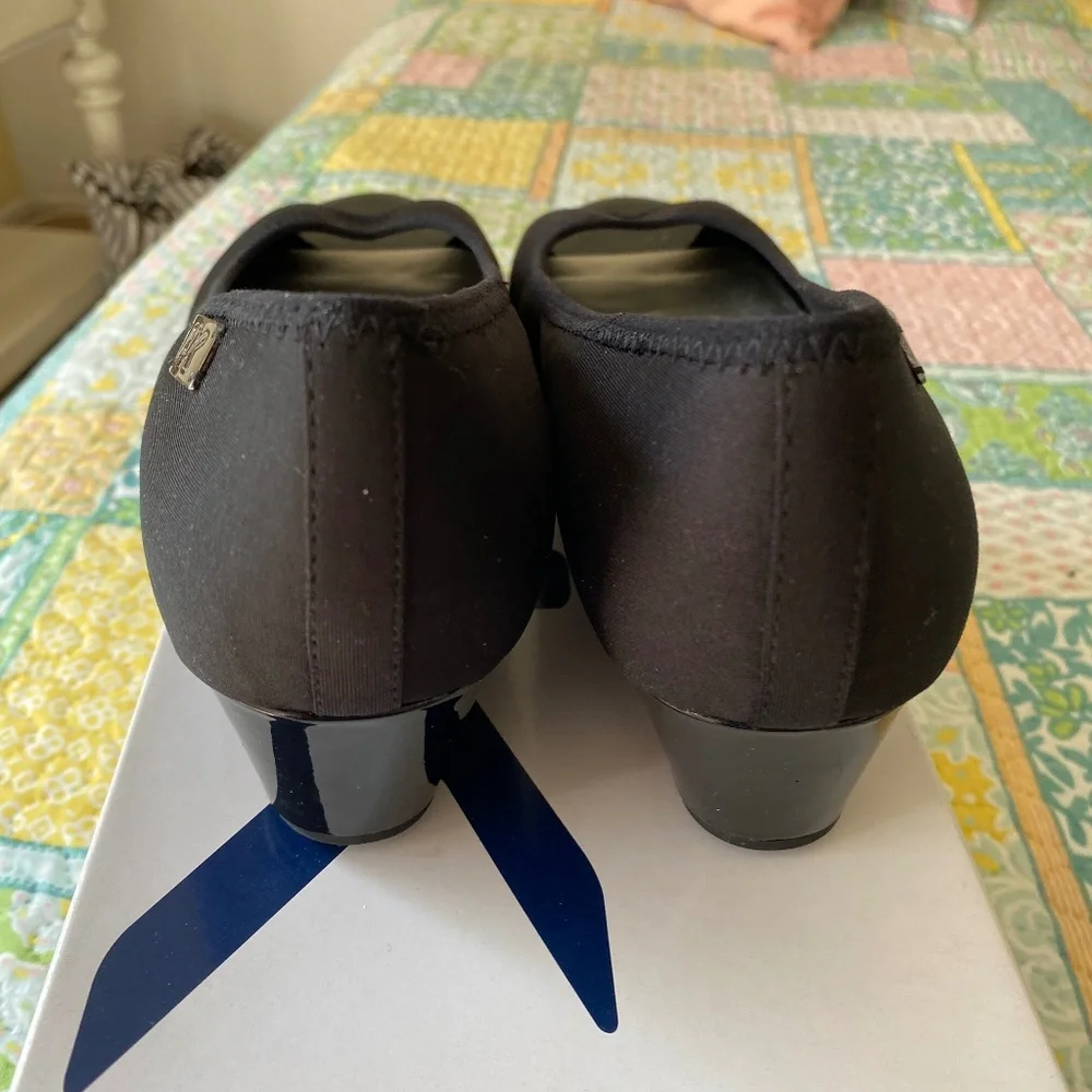 Anne Klein Sport Black Wedge Peep Toe Shoes